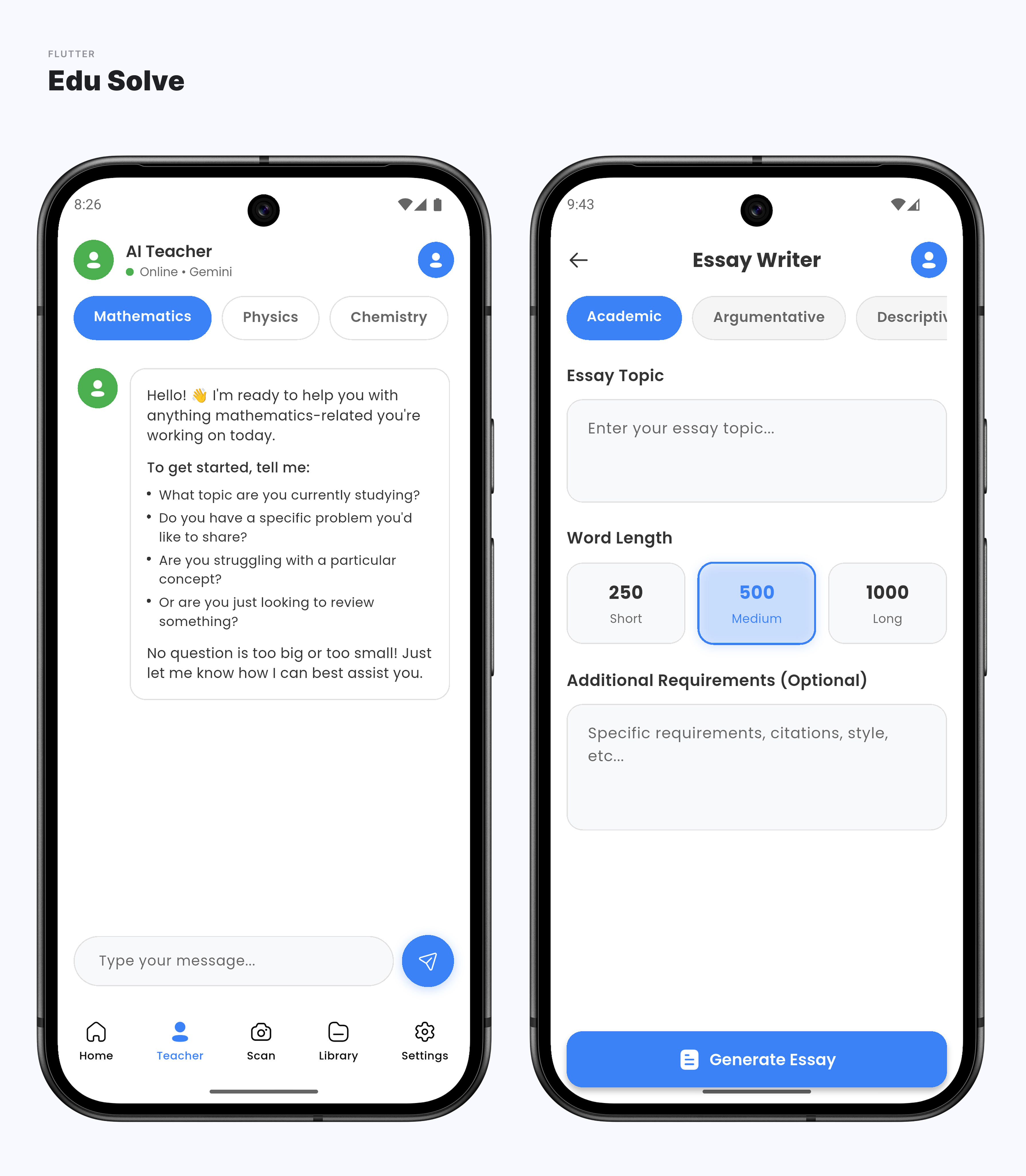 Edu Solve - AI Learning & Study Assistant Flutter App (Android & iOS)